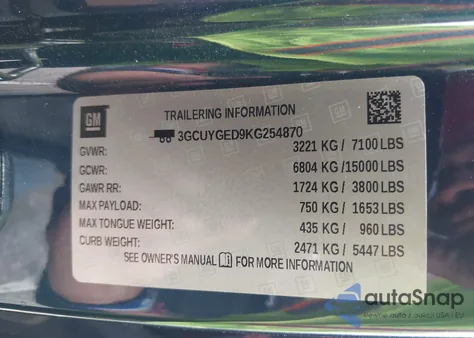 2019 Chevrolet Silverado 1500 Ltz z USA, uszkodzony, nr VIN 3GCUYGED9KG254870